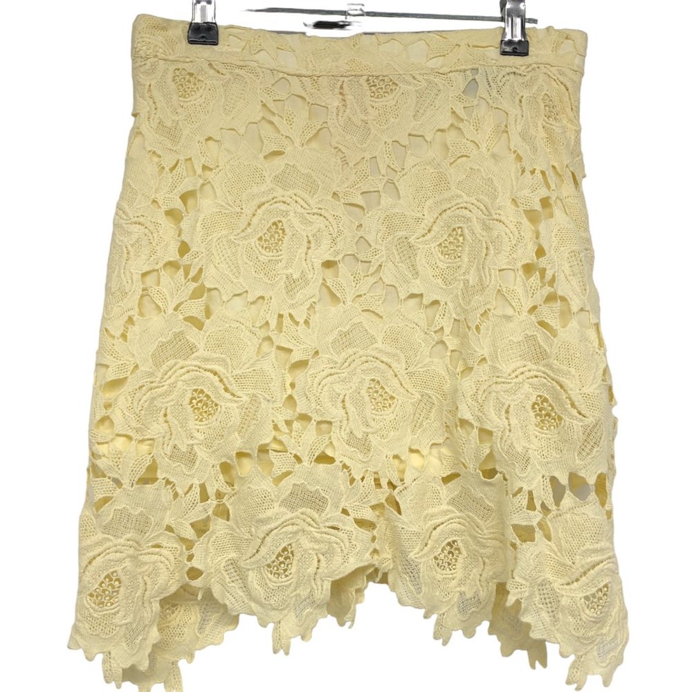 Topshop Pale Yellow Floral Lace Skirt Knee Length size 6